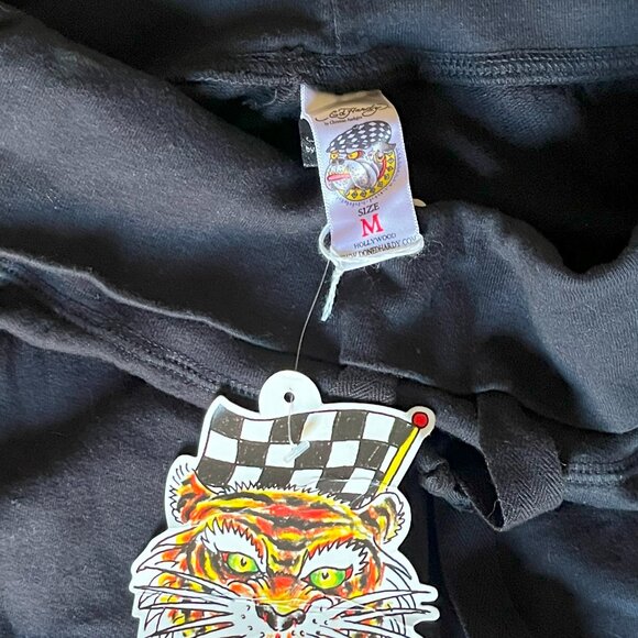 Ed Hardy Women's Black Knit Drawstring Rose Dripping Shorts Medium - Picture 9 of 9